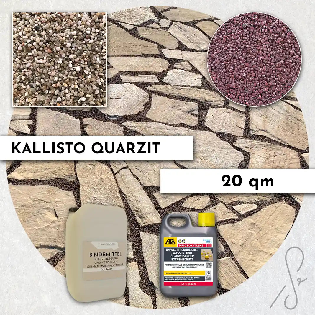 20 m² Pack terrasse COMPRESA avec dalles en quartz Kallisto