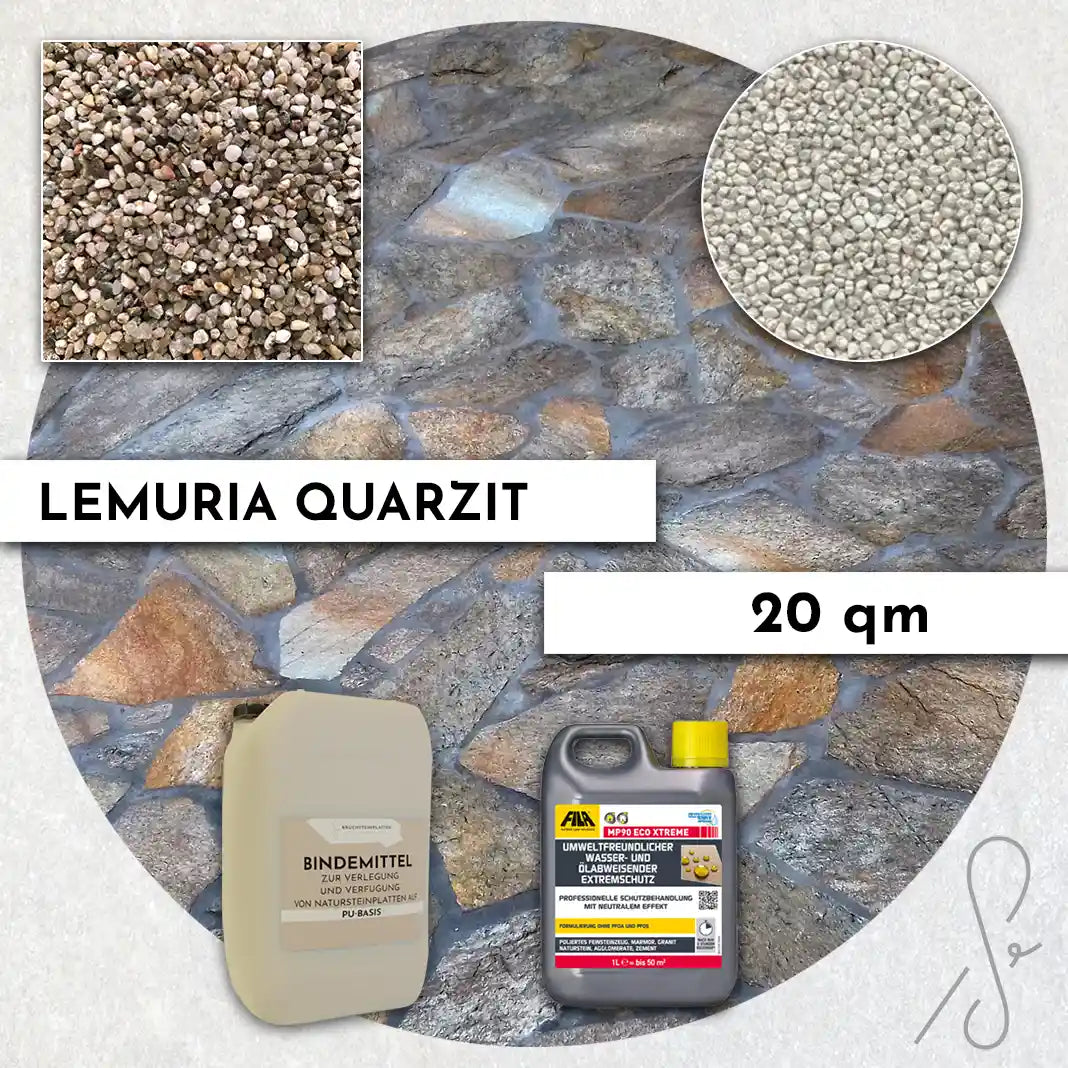 20 m² Terrasse pack COMPRESA avec dalles de quartzite Lemuria Light