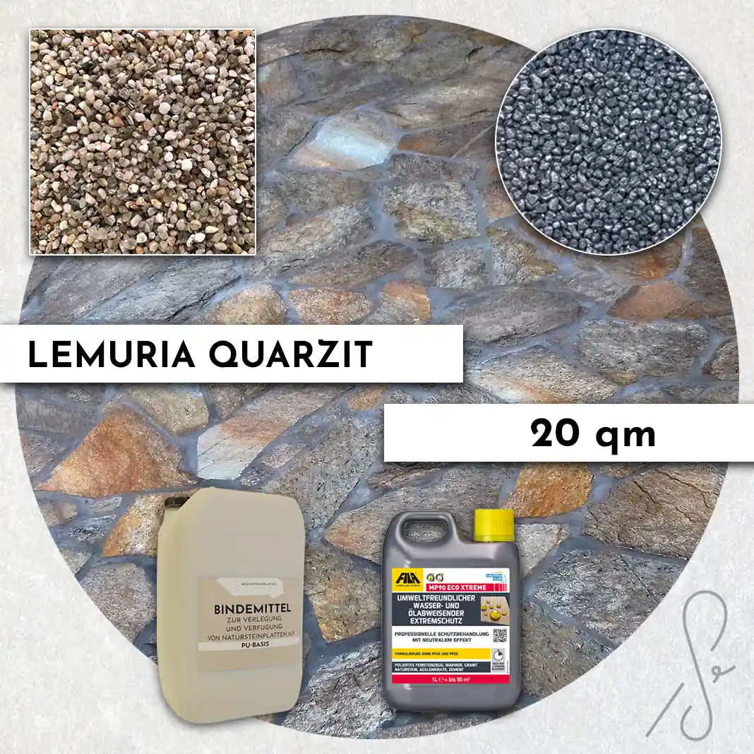 20 m² Terrasse pack COMPRESA avec dalles de quartzite Lemuria Light