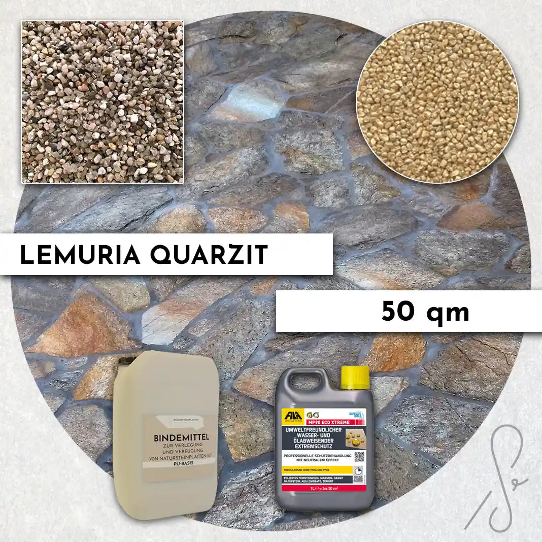 20 m² Terrasse pack COMPRESA avec dalles de quartzite Lemuria Light