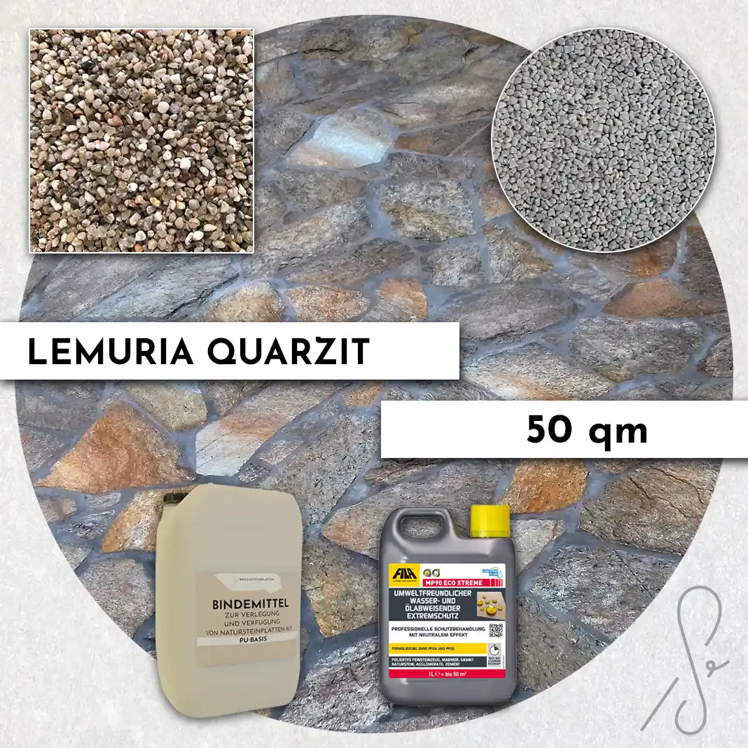 20 m² Terrasse pack COMPRESA avec dalles de quartzite Lemuria Light