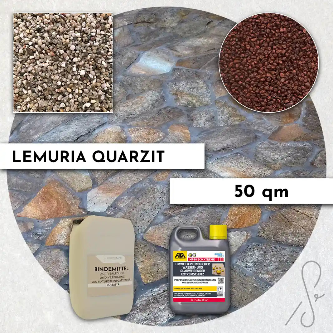 20 m² Terrasse pack COMPRESA avec dalles de quartzite Lemuria Light