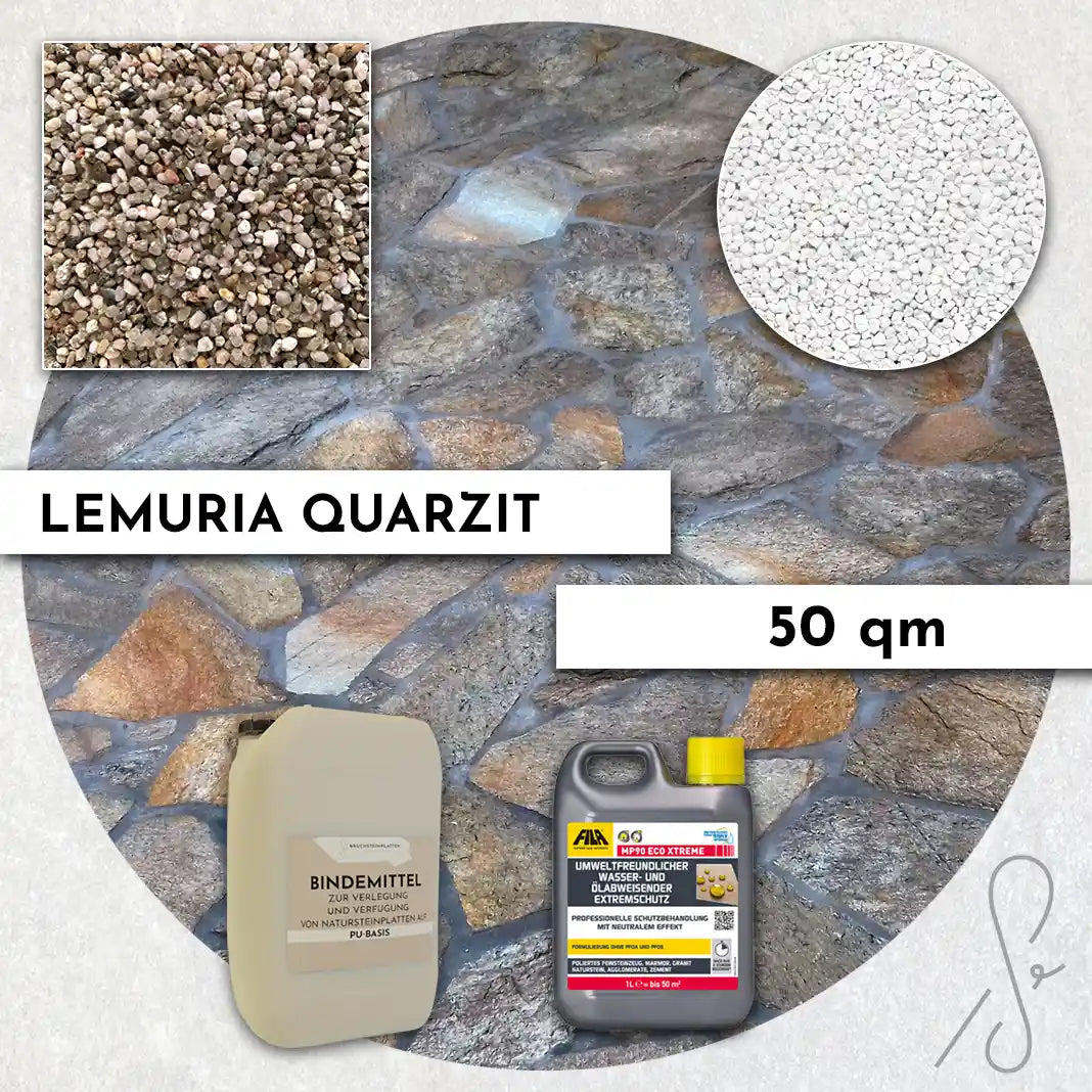 20 m² Terrasse pack COMPRESA avec dalles de quartzite Lemuria Light