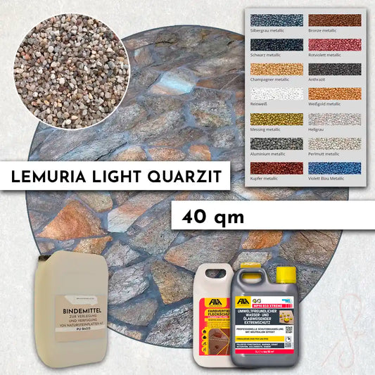 40 m² Terrassenpaket COMPRESA mit Lemuria Light Quarzitplatten
