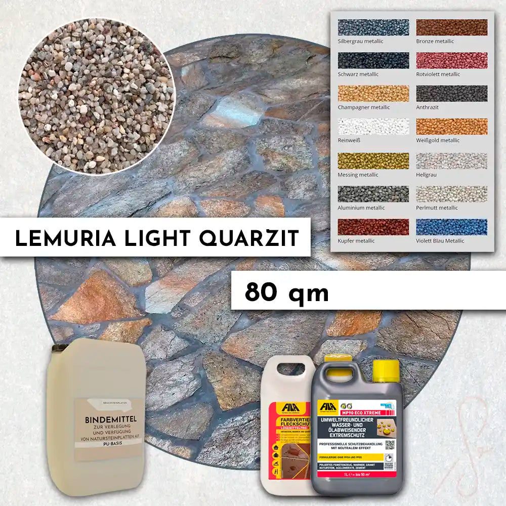 80 m² Terrassenpaket COMPRESA mit Lemuria Light Quarzitplatten