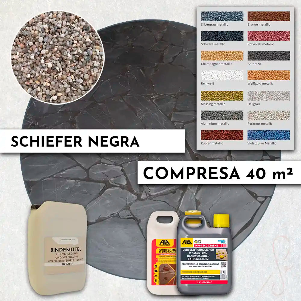 40 m² Terrassenpaket COMPRESA mit Negra Schieferplatten