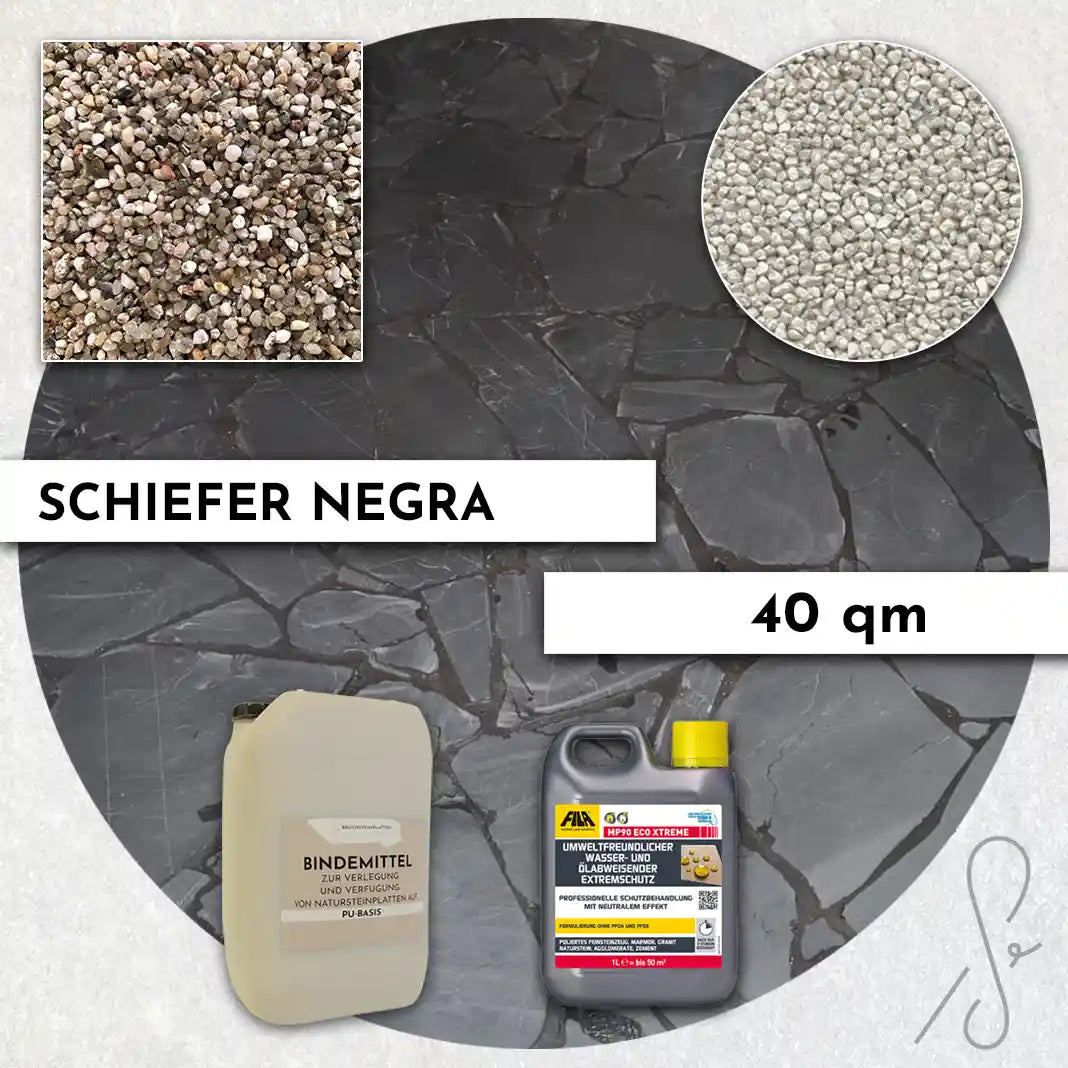 40 m² Terrassenpaket COMPRESA mit Negra Schieferplatten