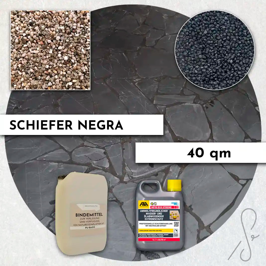 40 m² Terrassenpaket COMPRESA mit Negra Schieferplatten