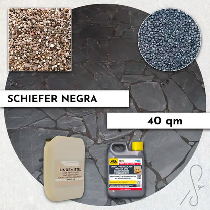 40 m² Terrassepakke COMPRESA med Negra skiferfliser