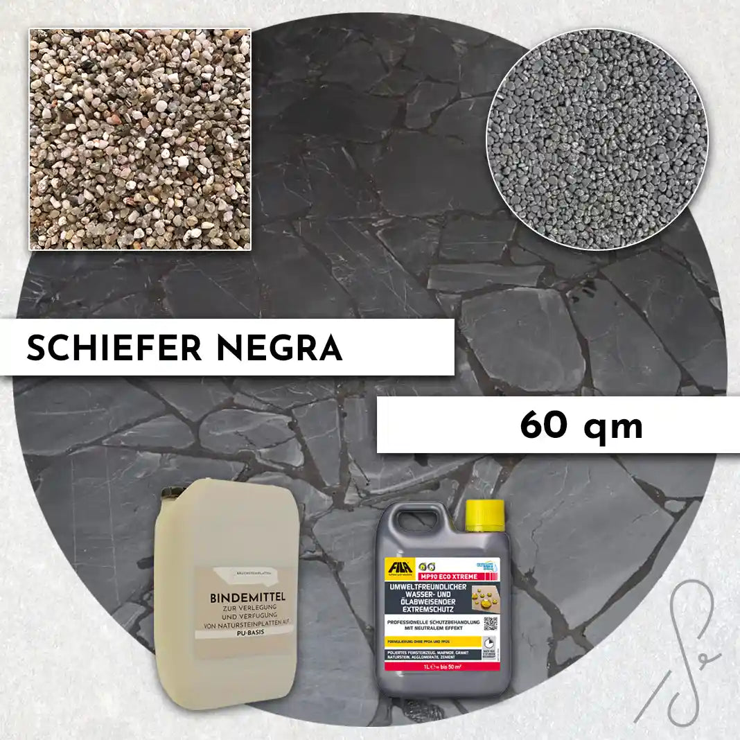 60 m² Terrassenpaket COMPRESA mit Negra Schieferplatten