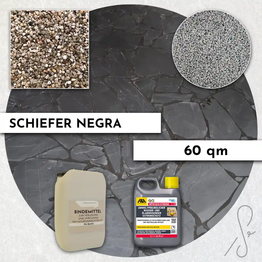 60 m² Terrassenpaket COMPRESA mit Negra Schieferplatten