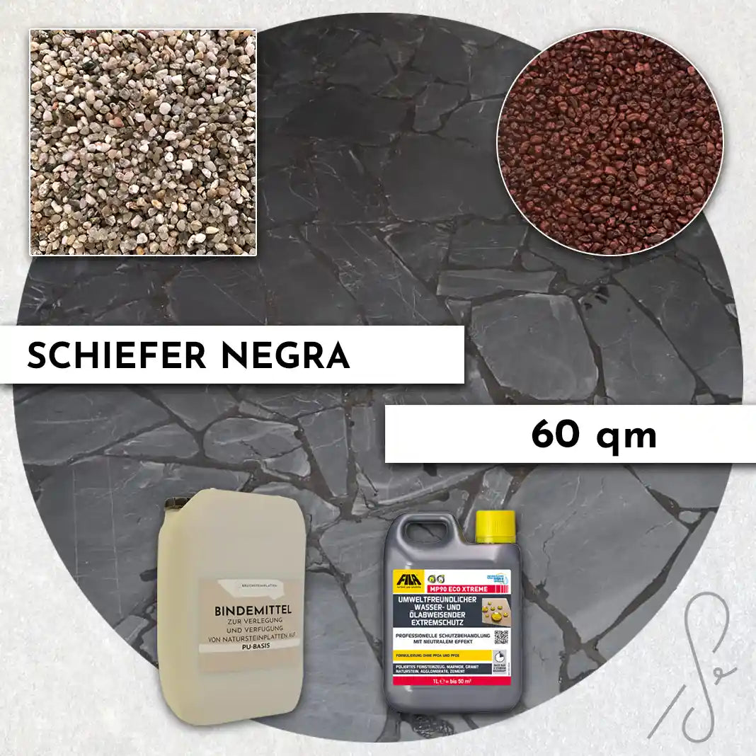 60 m² Terrassenpaket COMPRESA mit Negra Schieferplatten