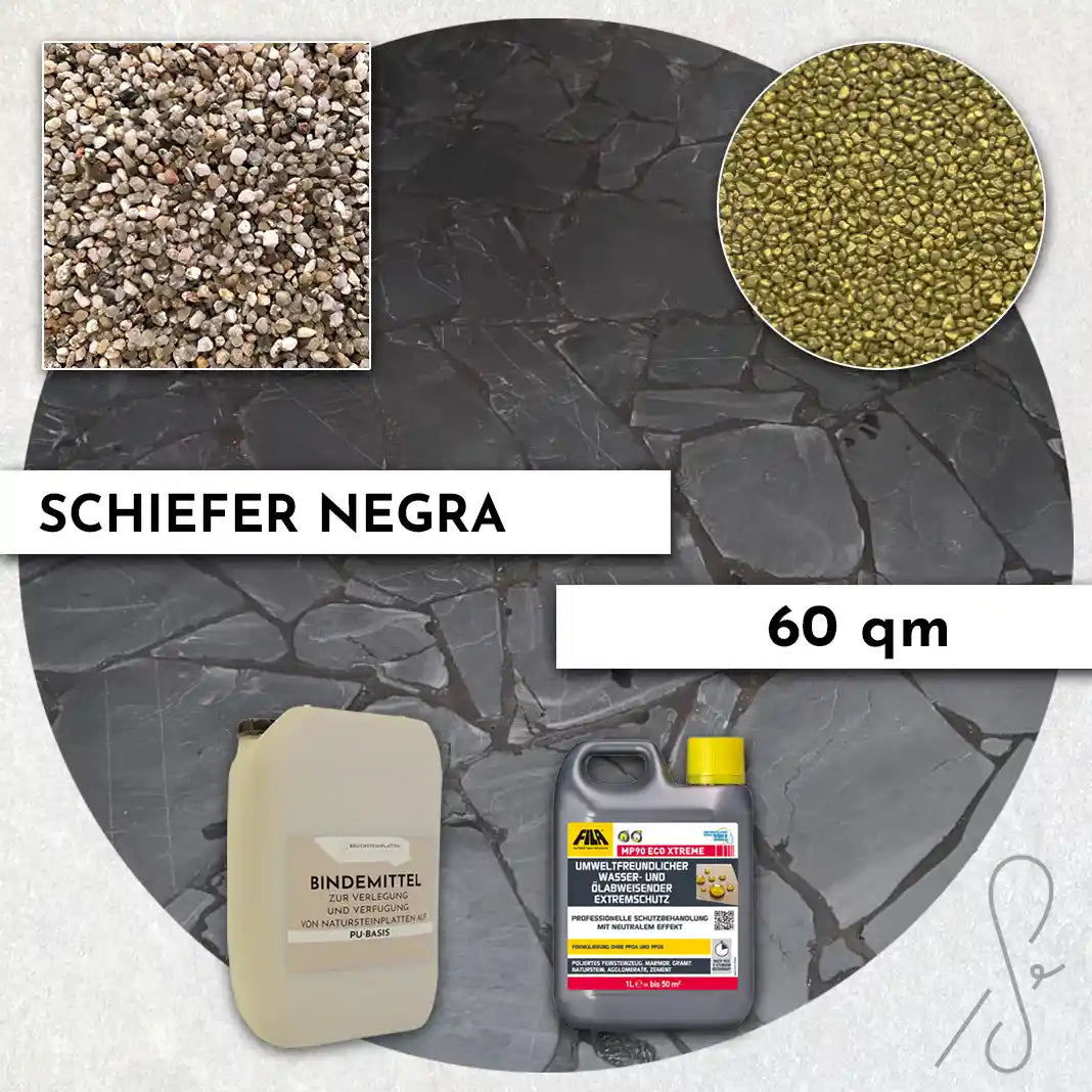 60 m² Terrassenpaket COMPRESA mit Negra Schieferplatten