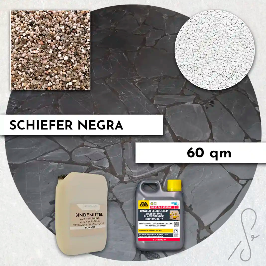 60 m² Terrassenpaket COMPRESA mit Negra Schieferplatten