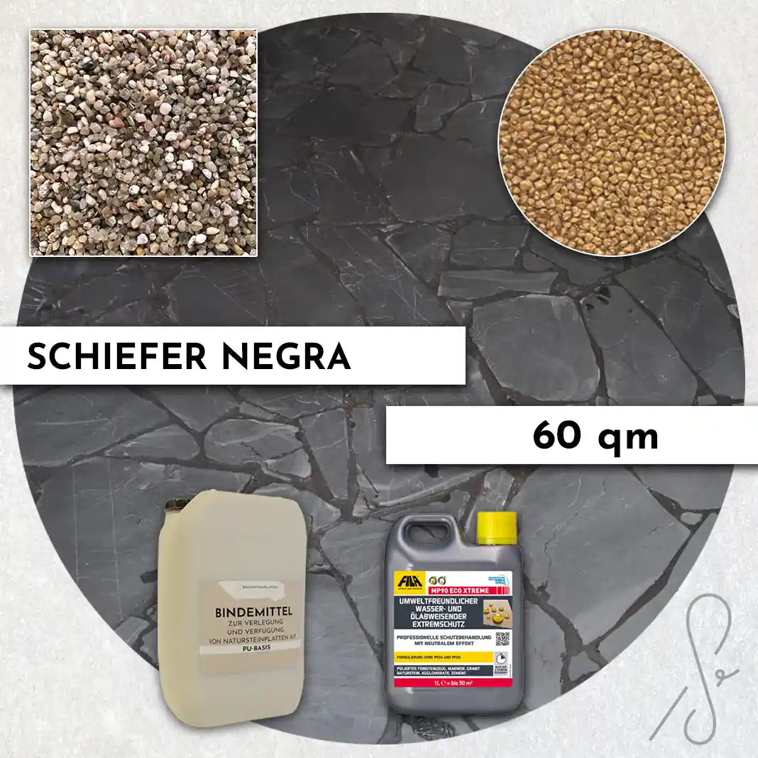 60 m² Terrassenpaket COMPRESA mit Negra Schieferplatten