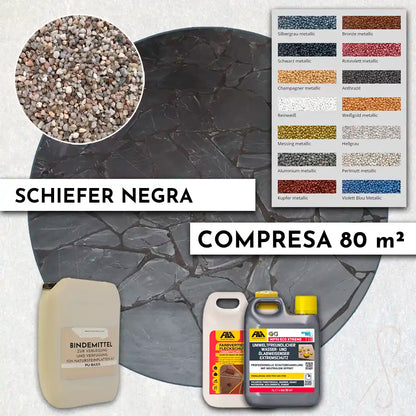 Sorte skiferplader til 80 qm² terrasse inkl. alle materialer til lægning hos bruchsteinplatten.de