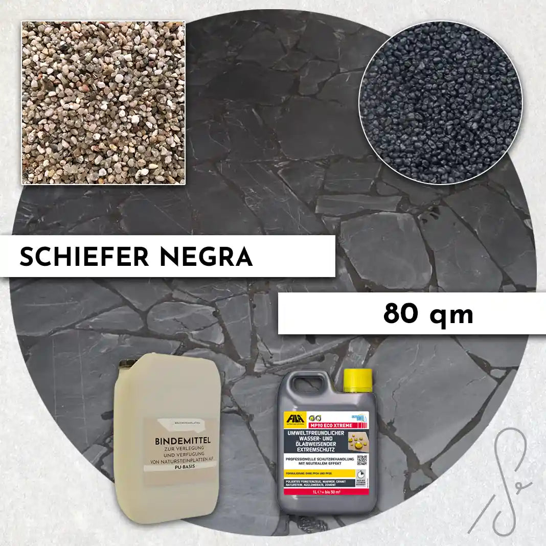 80 m² Terrassenpaket COMPRESA mit Negra Schieferplatten