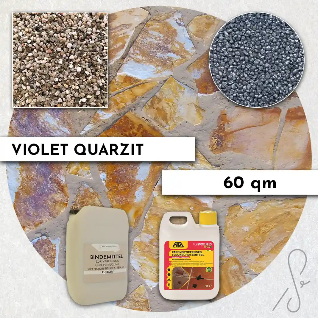 60 m² COMPRESA terraspakket met Violet kwartsiettegels