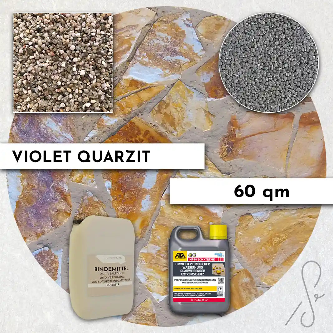 60 m² Terrassenpaket COMPRESA mit Violet Quarzitplatten