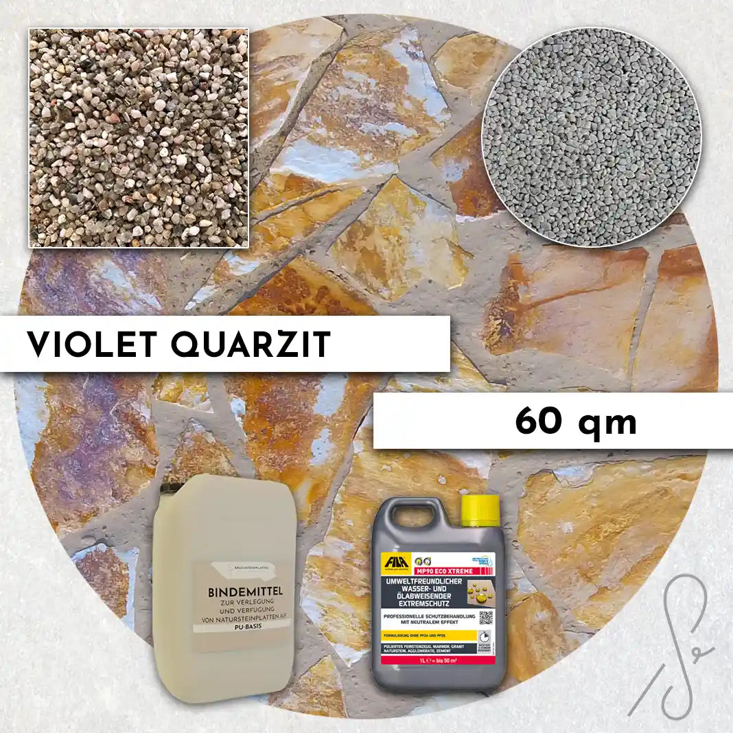 60 m² COMPRESA terraspakket met Violet kwartsiettegels