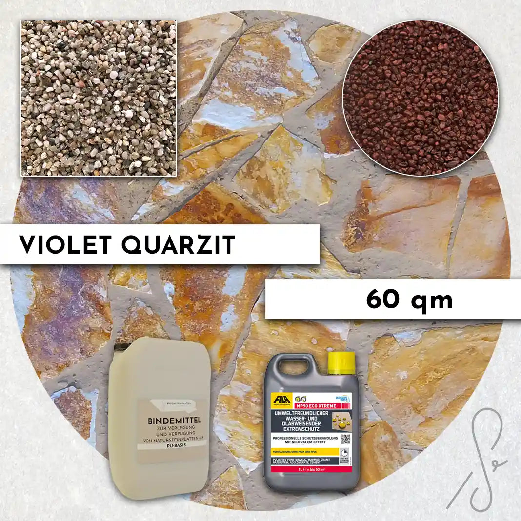 60 m² COMPRESA terraspakket met Violet kwartsiettegels