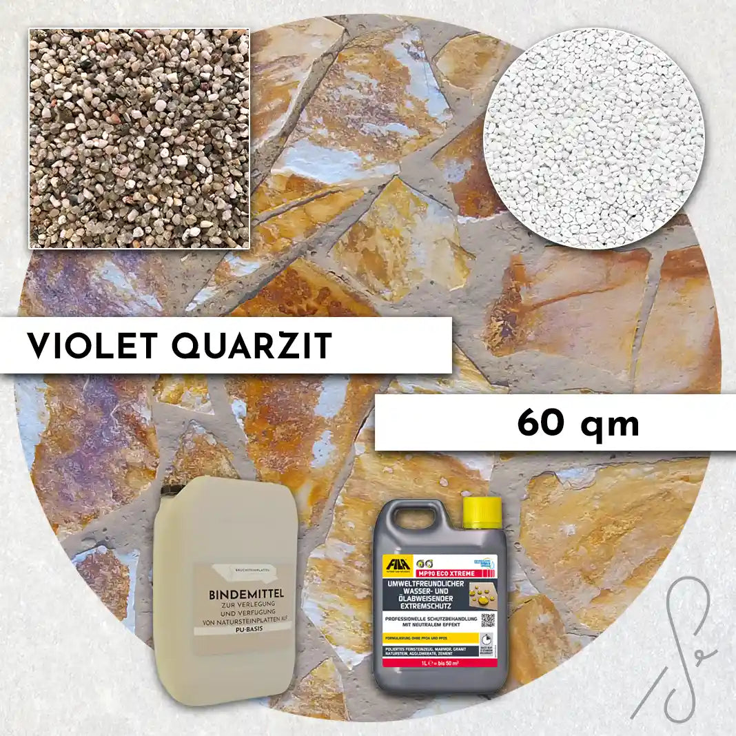 60 m² COMPRESA terraspakket met Violet kwartsiettegels