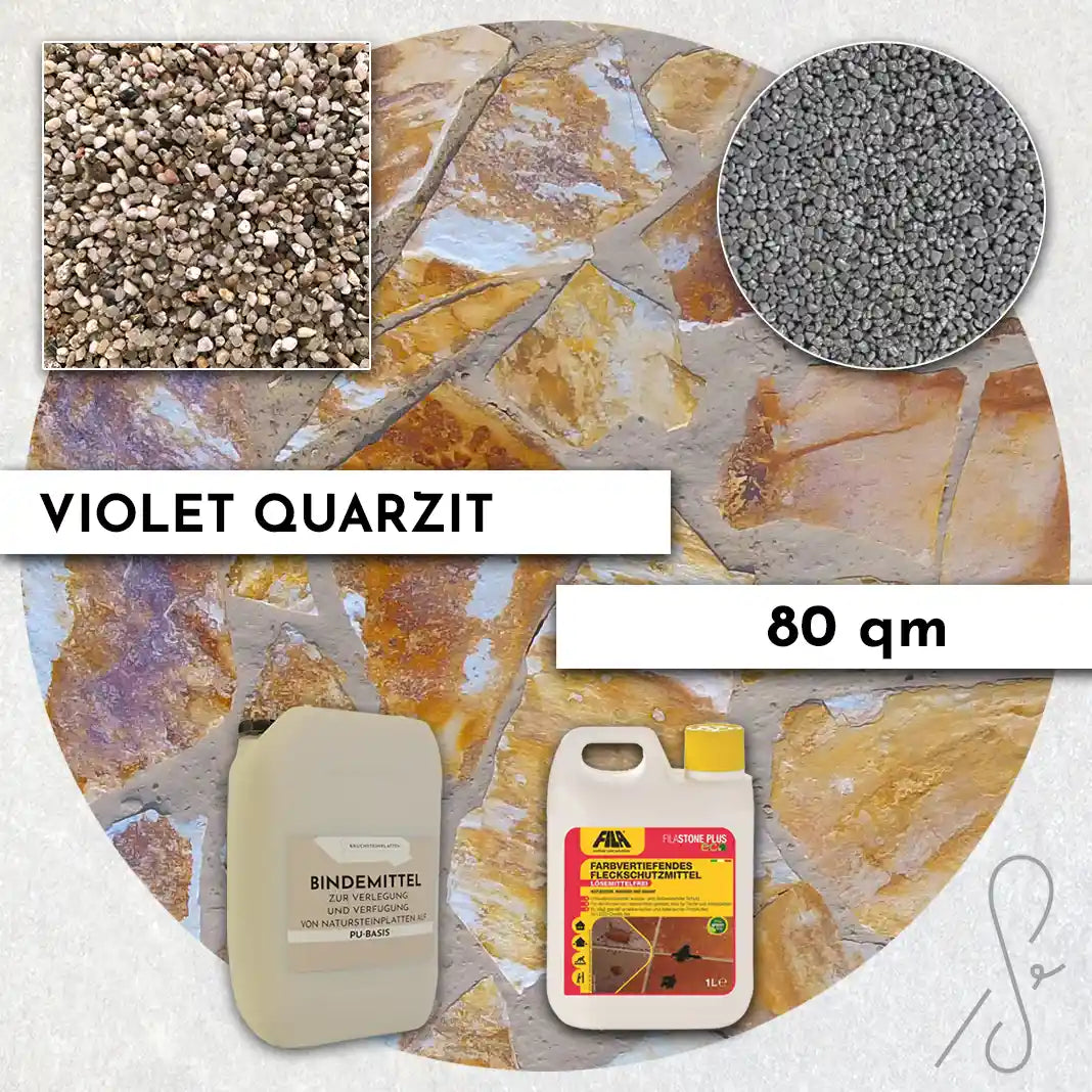 80 m² Terrassenpaket COMPRESA mit Violet Quarzit Platten