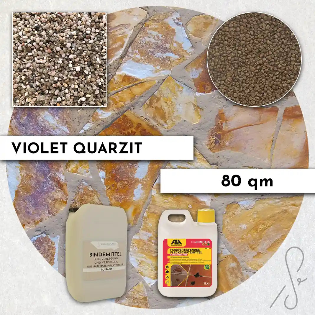 80 m² Terrassenpaket COMPRESA mit Violet Quarzit Platten