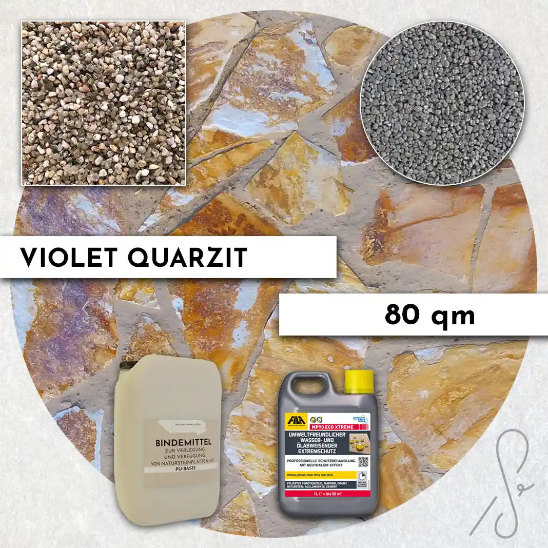 80 m² Terrassenpaket COMPRESA mit Violet Quarzit Platten