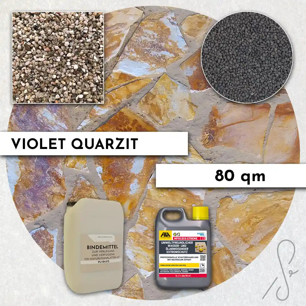 80 m² Terrassenpaket COMPRESA mit Violet Quarzit Platten