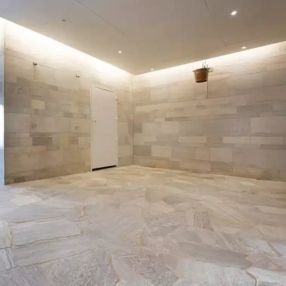 White polygonal tiles indoors
